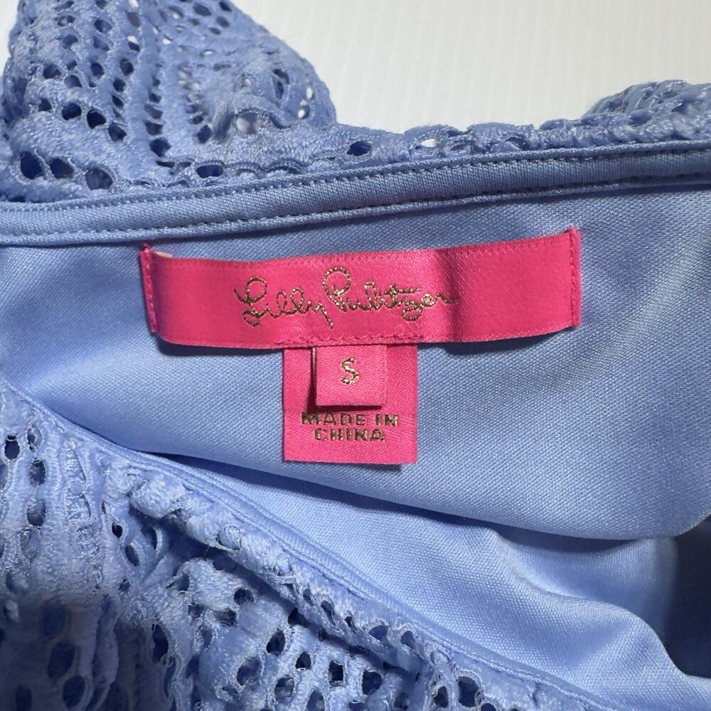 Lilly Pulitzer Alessa Blue Peri Flowing Leaf Lace Ruffled Top Size S Small - Picture 4 of 8